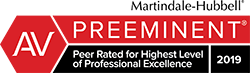Martindale-Hubbell AV Preeminent Peer rated for highest level of professional excellence 2019